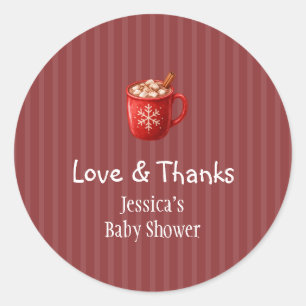 Hot Cocoa Winter Red Striped Baby Shower Classic Round Sticker