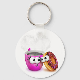 Hot Coffee And A Doughnut Keychain