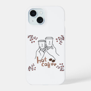 Hot Coffee Cosy Hand Drawn Coffee Lovers Botanical iPhone 15 Case