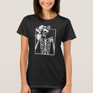Hot Coffee Drinking Skeleton Creepy Halloween Back T-Shirt