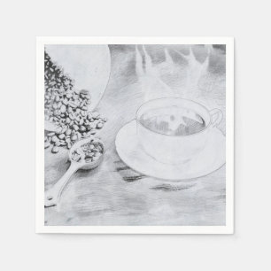 Hot coffee in black and white napkin