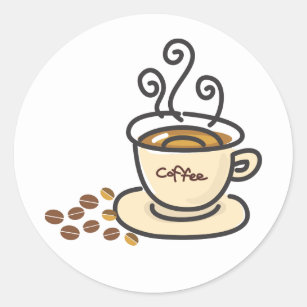Hot Coffee Mug & Coffee Beans Classic Round Sticker