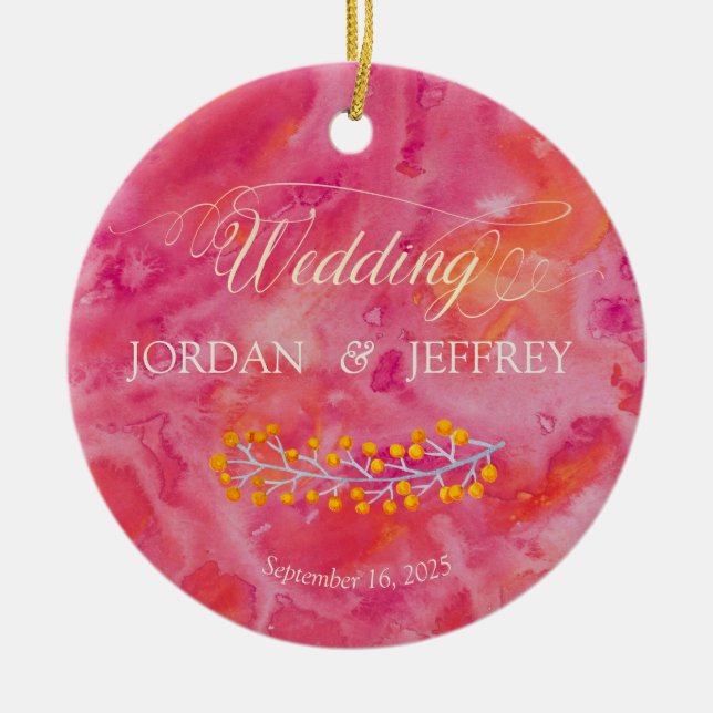 Hot Colour Romantic Wedding Ceramic Ornament (Front)