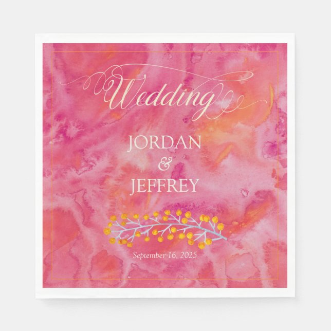 Hot Colour Romantic Wedding Napkin (Front)