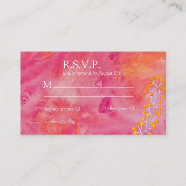 Hot Colour Romantic Wedding RSVP Enclosure Card (Front)