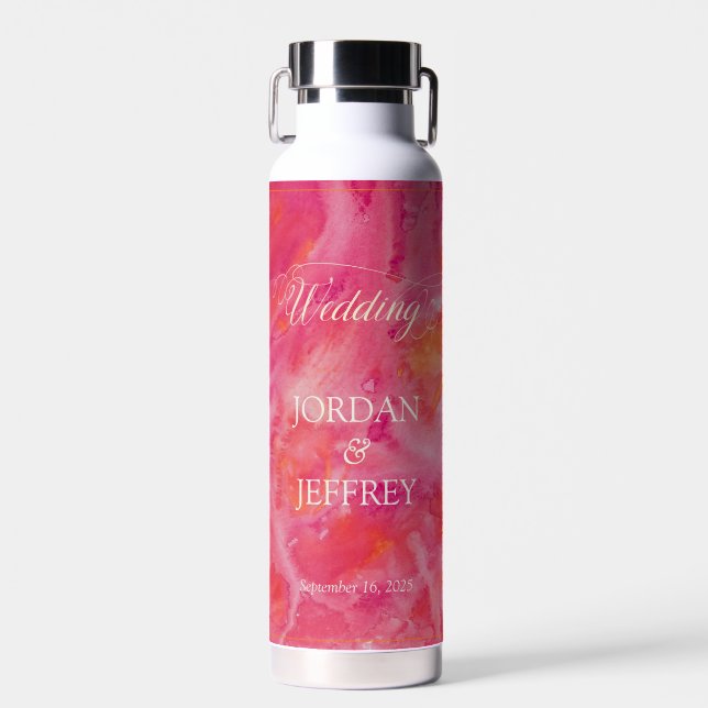Hot Colour Romantic Wedding Water Bottle (Front)