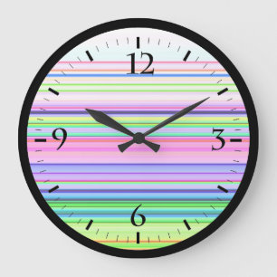 Hot colourful neon stripes large clock