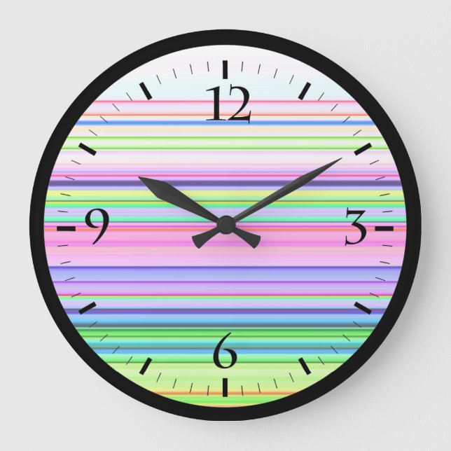 Hot colourful neon stripes large clock (Front)