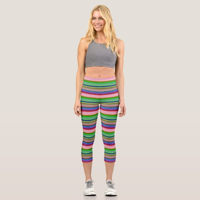 Hot colourful stripes capri leggings (Front)