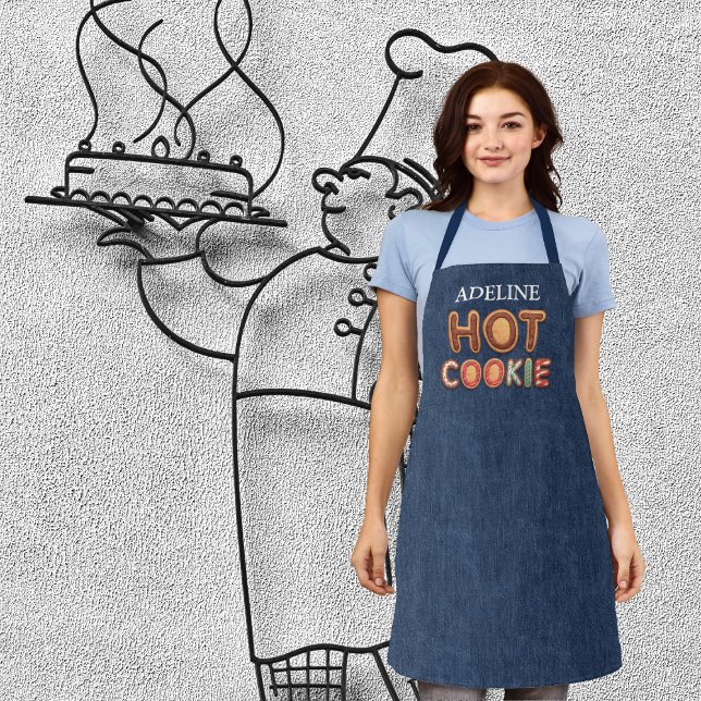 Hot Cookie Alphabet Faux Denim Apron (Fun, customizable hot cookie apron.)