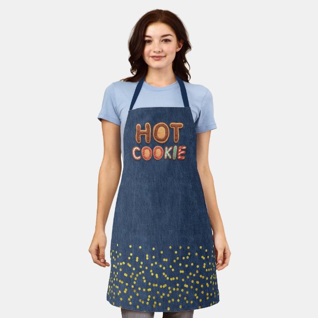 Hot Cookie Alphabet Faux Denim Gold Confetti Apron (Worn)