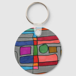 Hot & cool rectangular stripes with circle accent key ring