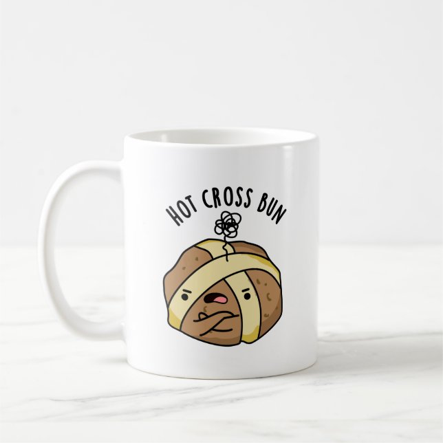 Hot Cross Bun Funny Food Pun Coffee Mug (Left)