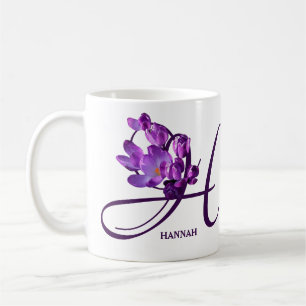 Hot Customizable purple spring flowers H monogram Coffee Mug