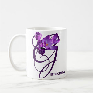 Hot Customizable purple spring flowers K monogram Coffee Mug