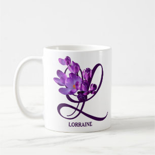 Hot Customizable purple spring flowers L monogram Coffee Mug