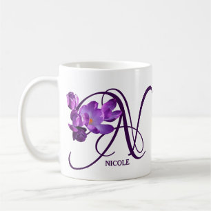 Hot Customizable purple spring flowers N monogram  Coffee Mug