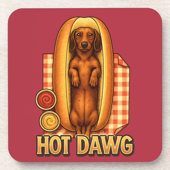 Hot Dawg Funny Dachshund Hot Dog Parody Cute Dog  Coaster (Front)