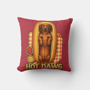 Hot Dawg Funny Dachshund Hot Dog Parody Cute Dog Cushion