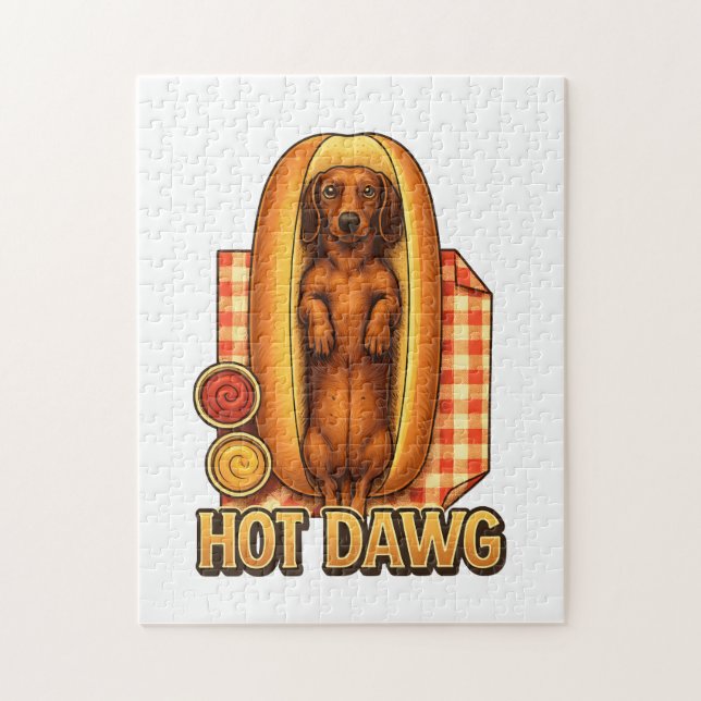 Hot Dawg Funny Dachshund Hot Dog Parody Cute Dog  Jigsaw Puzzle (Vertical)