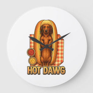 Hot Dawg Funny Dachshund Hot Dog Parody Cute Dog  Large Clock