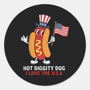 Hot Diggity Dog I Love The Usa Patriotic Hot-dog 4 Classic Round Sticker
