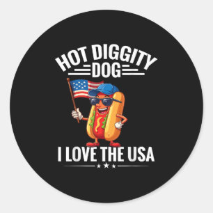 Hot Diggity Dog I Love Usa America Flag Hotdog 4th Classic Round Sticker
