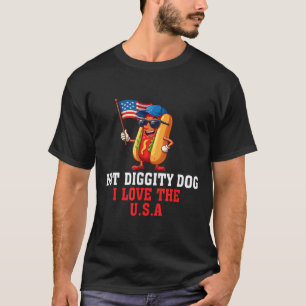 Hot Diggity Dog I Love Usa America Flag Hotdog 4th T-Shirt