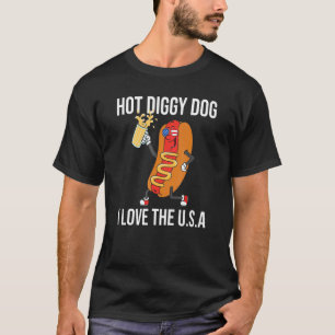 Hot Diggity Dog I Love Usa Beer Hotdog Fourth Of T-Shirt