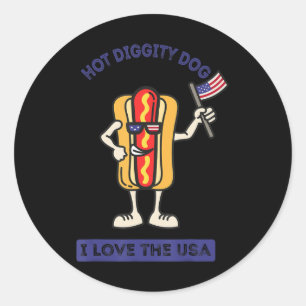 Hot Diggity Dog July 4th Patriotic BBQ Picnic Cook Classic Round Sticker
