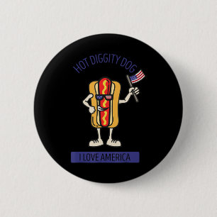 Hot Diggity Dog July 4th Patriotic BBQ Picnic USA 6 Cm Round Badge