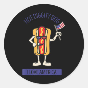 Hot Diggity Dog July 4th Patriotic BBQ Picnic USA Classic Round Sticker