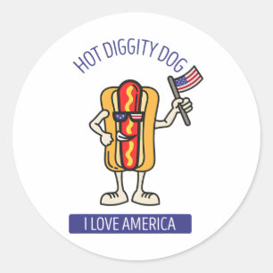 Hot Diggity Dog July 4th Patriotic Bbq Picnic Usa  Classic Round Sticker