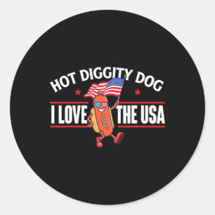 Hot Diggity Dog - Usa American Flag 4th Of July Fo Classic Round Sticker