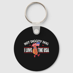 Hot Diggity Dog - Usa American Flag 4th Of July Fo Key Ring