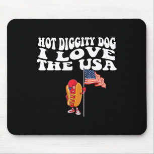 Hot Diggity Dog Usa American Flag 4th Of July Four Mouse Pad