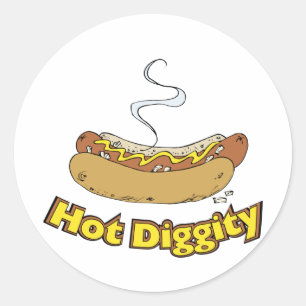 Hot Diggity ~ Hot Dog / Hot Dogs Classic Round Sticker