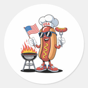 Hot Dog 4th Of July Funny Patriotic Bbq Hot Dog Us Classic Round Sticker