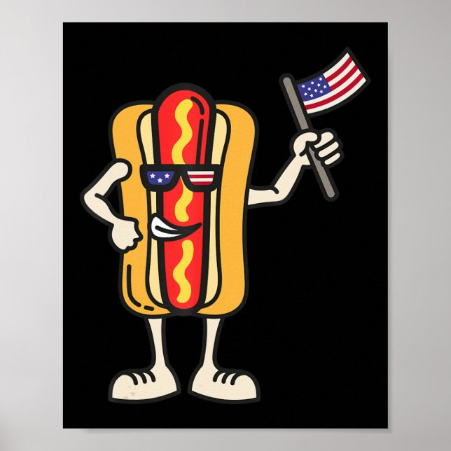 Hot Dog American Flag July 4th Patriotic BBQ Cooko Poster (Front)