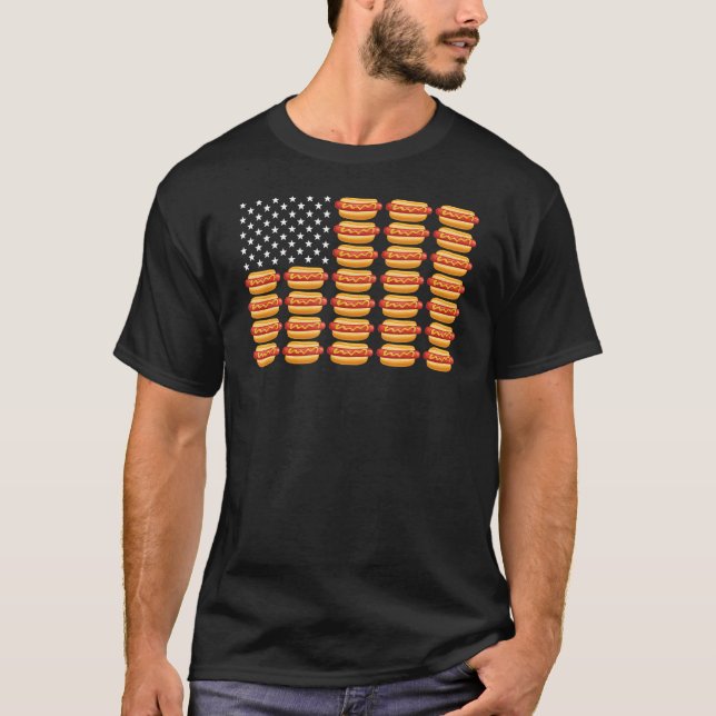 Hot Dog American Flag July 4th Patriotic Summer BB T-Shirt (Front)
