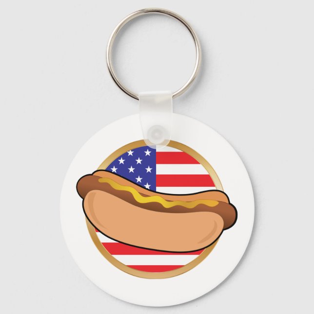 Hot Dog American Flag Key Ring (Front)