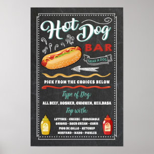 Hot Dog Bar Menu Party Sign