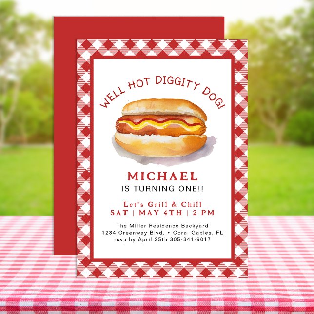 Hot Dog Birthday Invitation | BBQ Cookout Party (Hot Diggity Dog Invite)