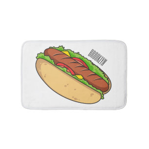 Hot dog cartoon illustration bath mat