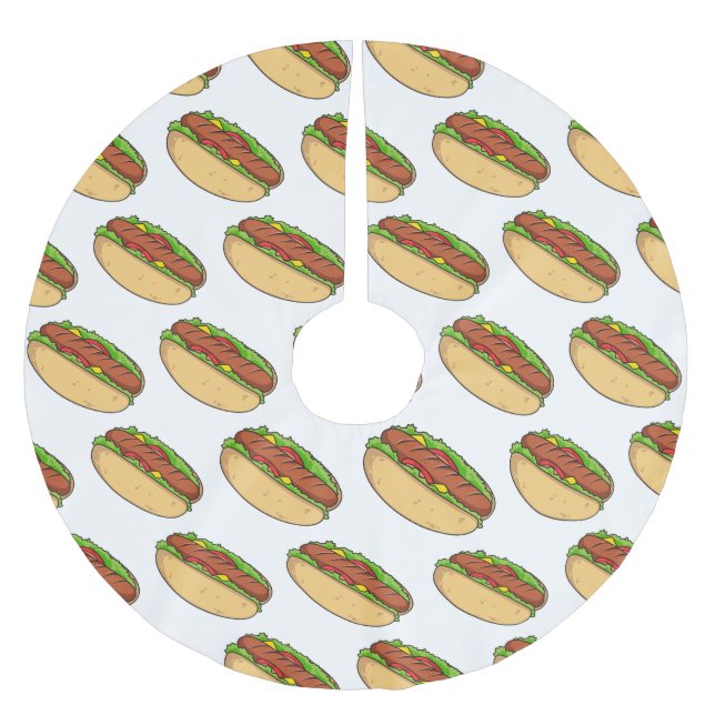 Hot dog cartoon illustration brushed polyester tree skirt (Front)