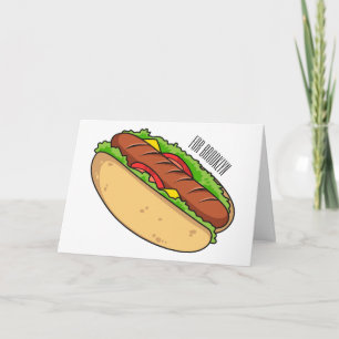 Hot dog cartoon illustration card