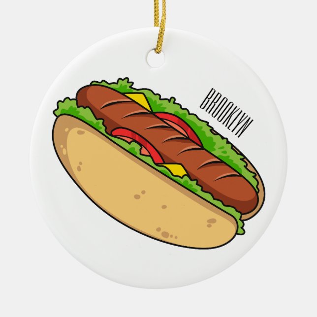 Hot dog cartoon illustration ceramic ornament (Front)