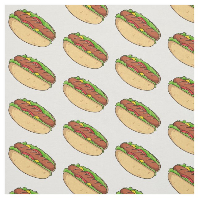 Hot dog cartoon illustration fabric (Swatch)