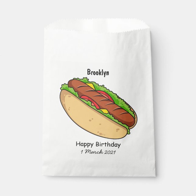 Hot dog cartoon illustration favour bag (Front)