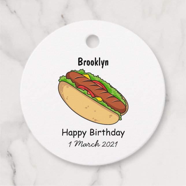 Hot dog cartoon illustration favour tags (Front)